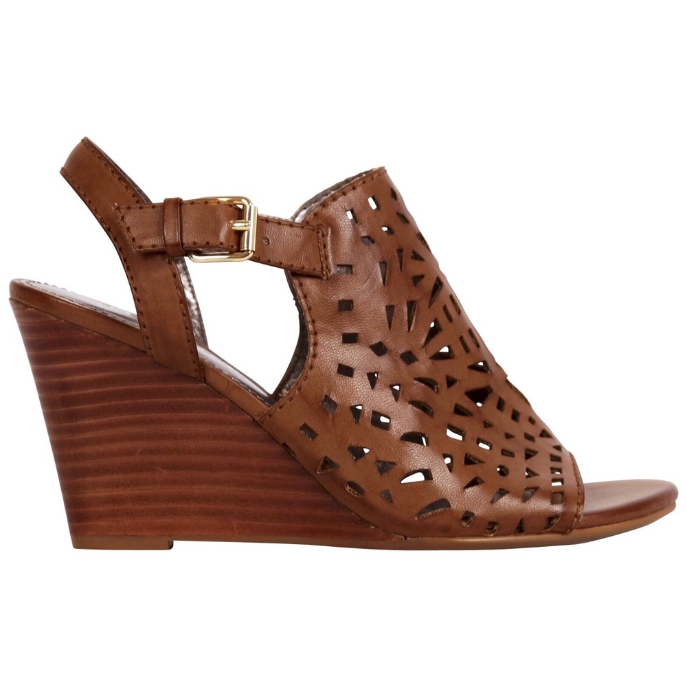 Report Sansa Perforated Wedge-Brown Vegan Leather